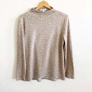 Beachlunchlounge tan leopard print mock neck knit long sleeve top size large